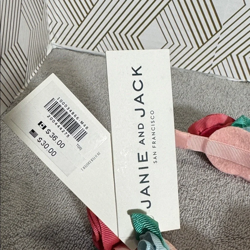 Janie and‎ Jack headbands NWT set of 2 one with pink flowers and one Blue Stripe